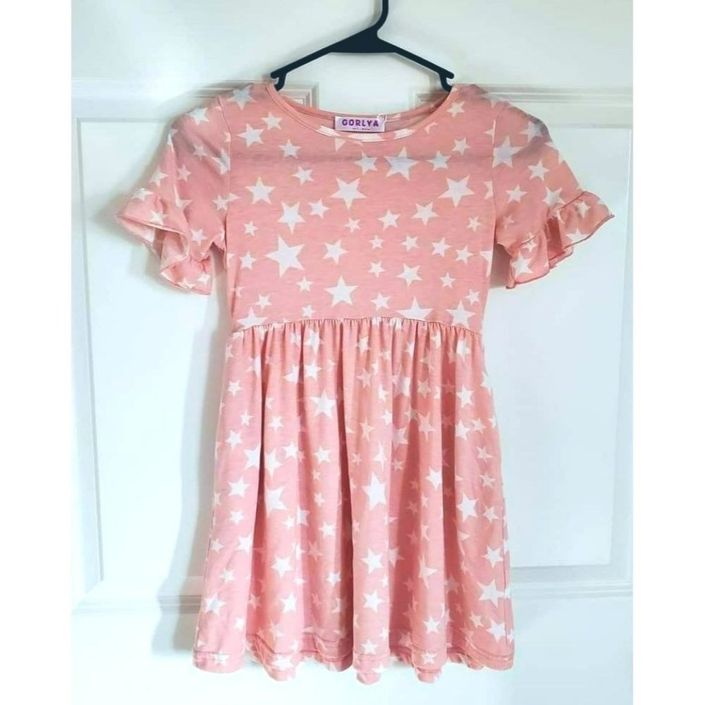 Gorlya Girls Pink Dress with Stars Short Sleeve Size 7-8